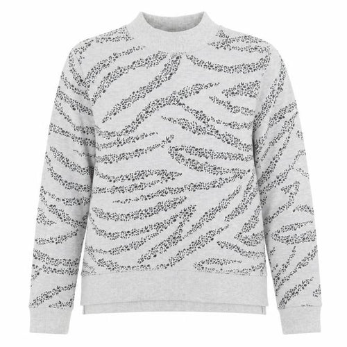 Marks and Spencer Womens Grey Mock Neck Animal Print Cotton Pullover Jumper Size 12