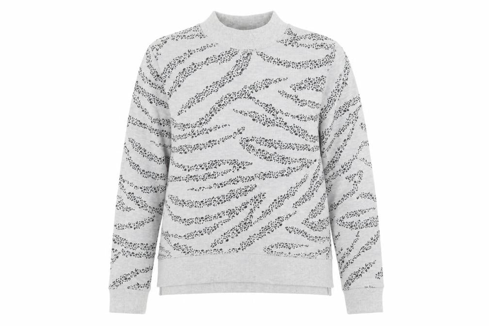 Marks and Spencer Womens Grey Mock Neck Animal Print Cotton Pullover Jumper Size 12