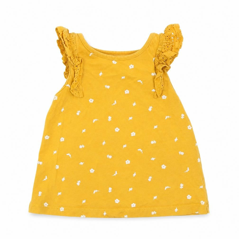 NEXT Girls Yellow Floral Cotton Basic Tank Size 9-12 Months Crew Neck
