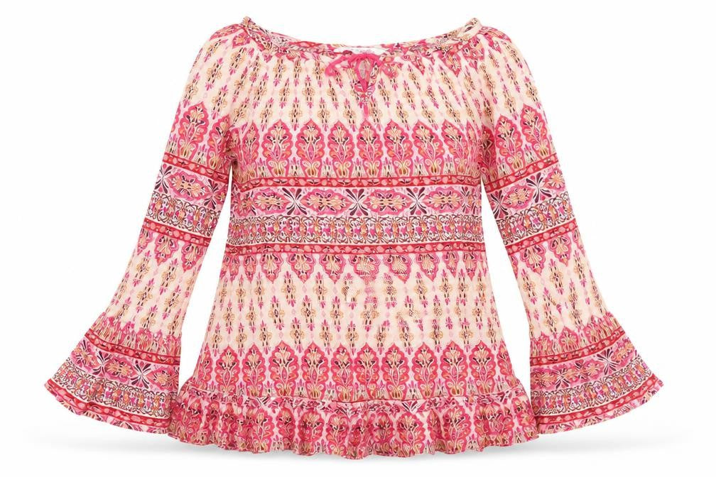 Miss E-vie Girls Pink Paisley Viscose Basic Blouse Size 12 Years Round Neck
