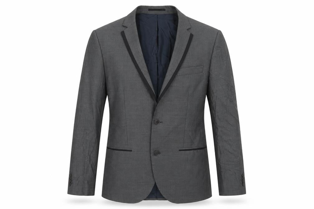 Front view of River Island men’s grey viscose jacket blazer, size 38