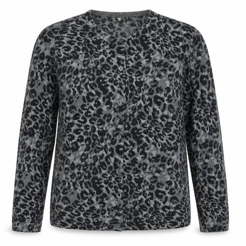 Kenar Womens Grey Crew Neck Animal Print Polyester Cardigan Jumper Size S
