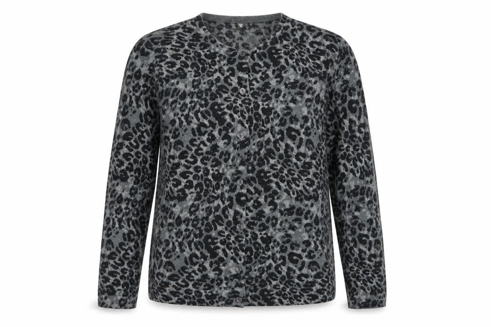 Kenar Womens Grey Crew Neck Animal Print Polyester Cardigan Jumper Size S
