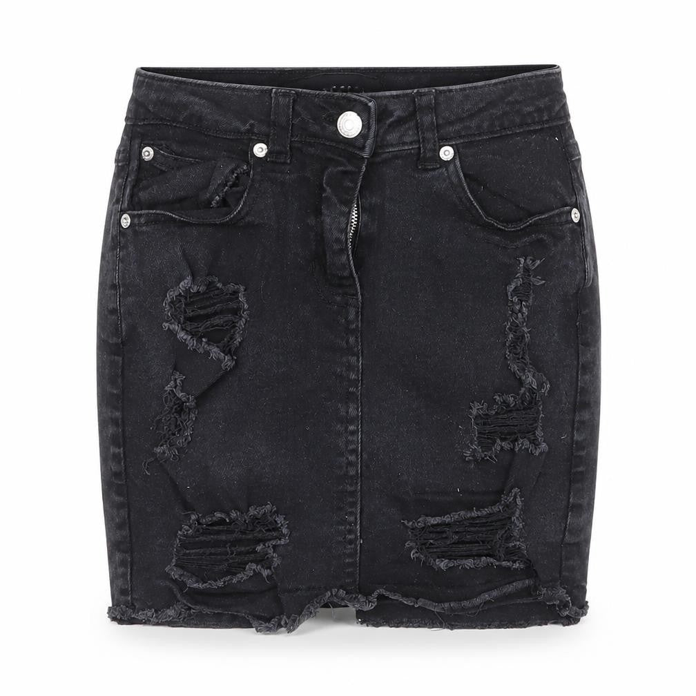 Parisian Womens Black  Cotton Mini Skirt Size 8   Zip - Distressed