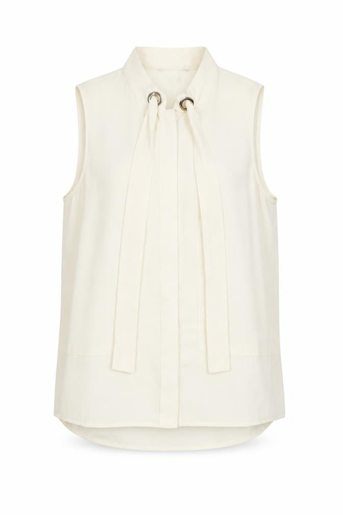 Front view of H&M women’s ivory polyester basic blouse, size UK 8, round neck