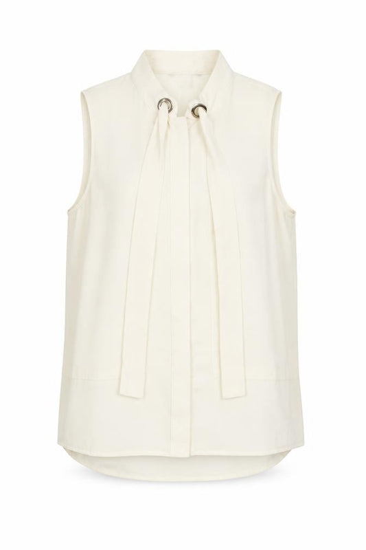 Front view of H&M women’s ivory polyester basic blouse, size UK 8, round neck