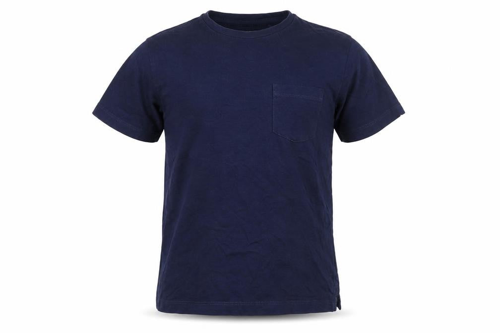 Front view of Next boys’ blue 100% cotton basic t-shirt, size 7, years round neck pullover