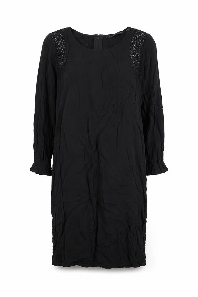 Front view of Glassons women’s black viscose mini, size UK 8, round neck