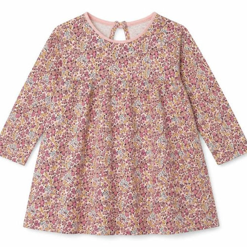 F&F Girls Pink Floral Cotton T-Shirt Dress  Size 12-18 Months  Round Neck Pullover