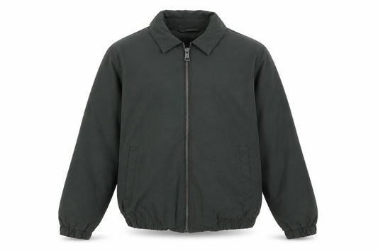 Front view of Brave Soul men’s green jacket, size S, zip