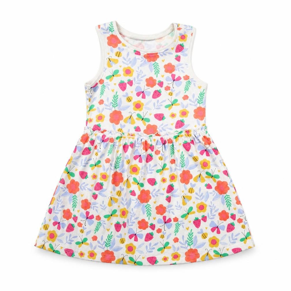 E-vie Angel Girls White Floral Cotton Skater Dress  Size 2-3 Years  Crew Neck