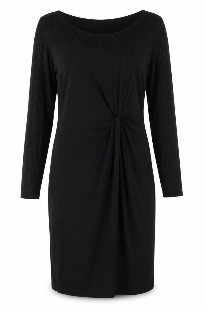 Per Una Womens Black  Viscose Sheath  Size 12  Round Neck  - Lace Trime