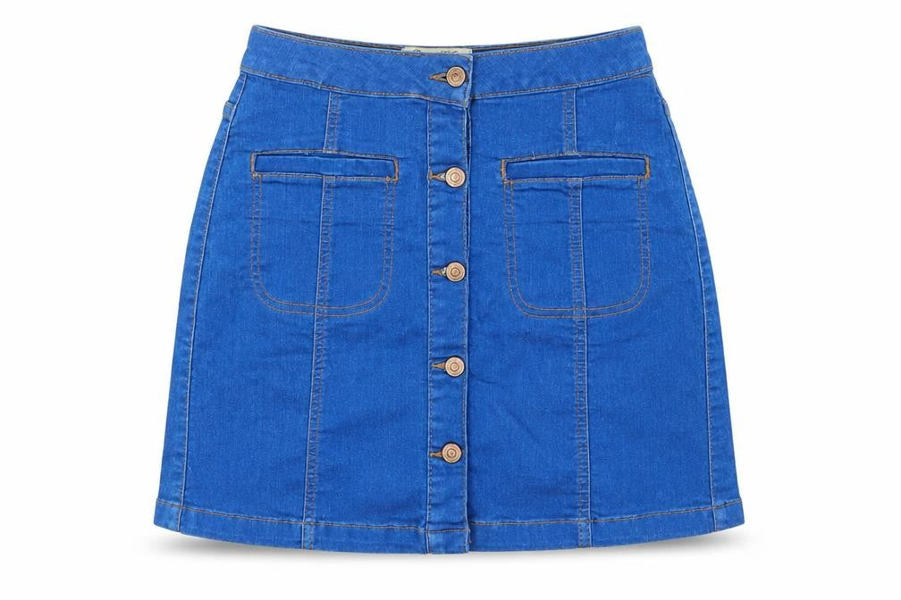 Parisian Collection Womens Blue  Cotton A-Line Skirt Size 10   Button