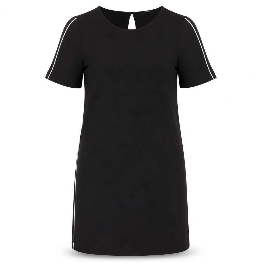 Front view of Only women’s black polyester pencil dress, size UK 10, round neck button