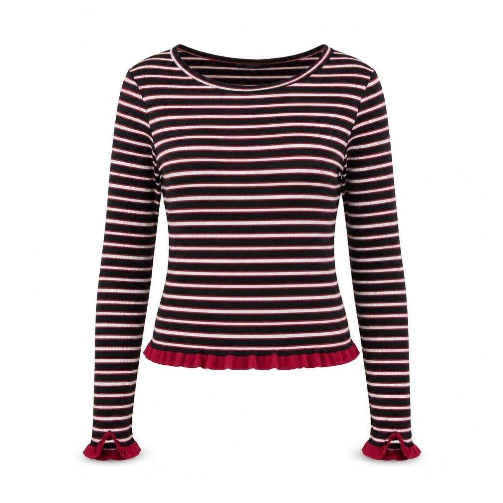 Primark Womens Multicoloured Striped Polyester Jersey T-Shirt Size XS High Neck