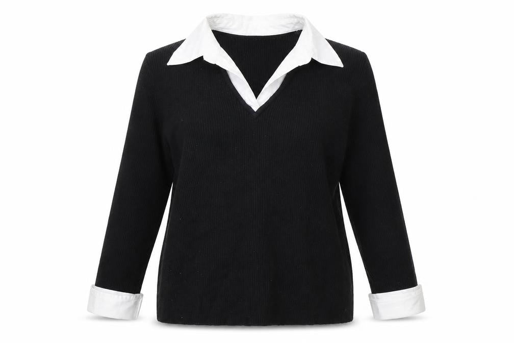 Debbie Morgan Womens Black  Cotton Jersey Blouse Size L V-Neck