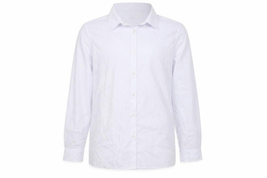 Front view of Marks & Spencer boys’ white polyester basic button-up, size 13-14, years collared button