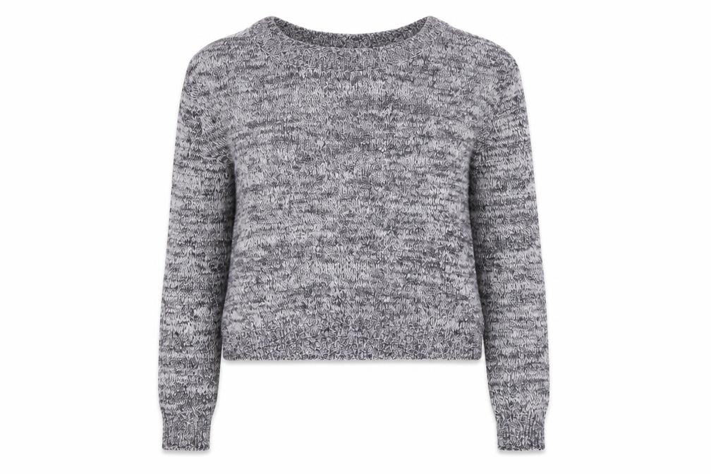 Front view of H&M women’s purple scoop neck polyester jumper, size UK 6