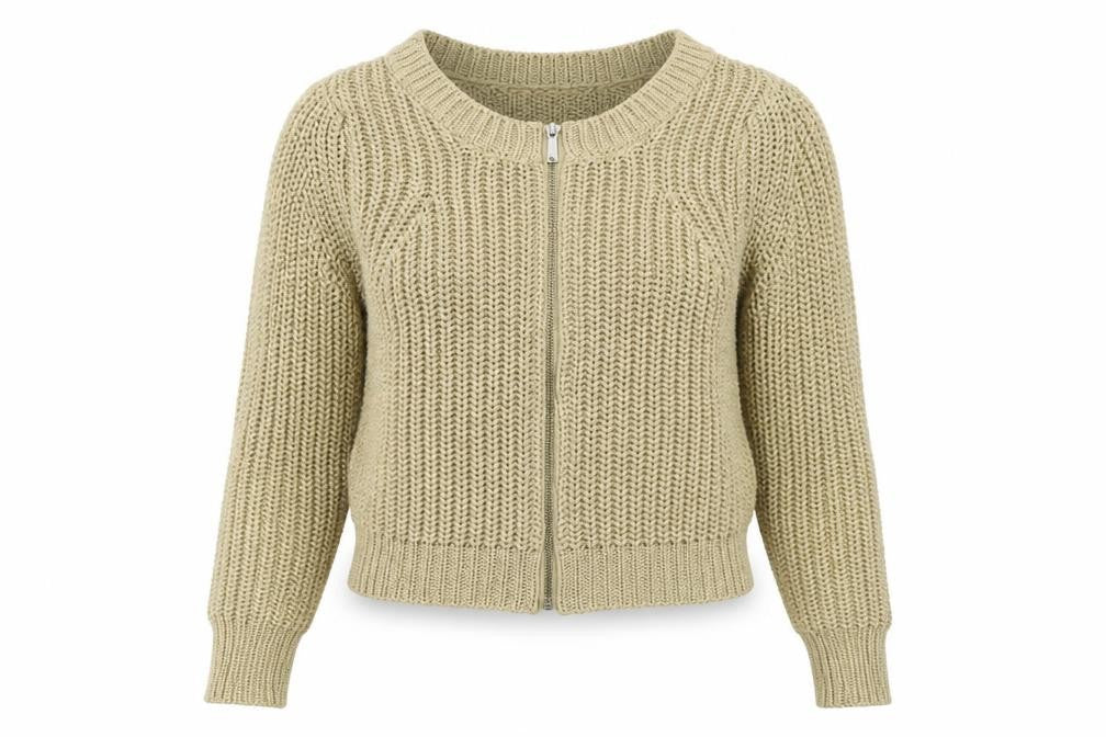 South Womens Gold Crew Neck  Acrylic Full Zip Jumper Size 10