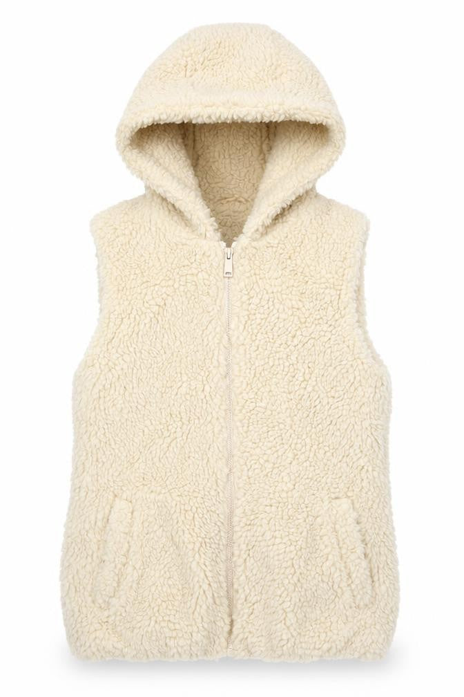 Front view of Primark women’s white gilet jacket, size UK 4, zip