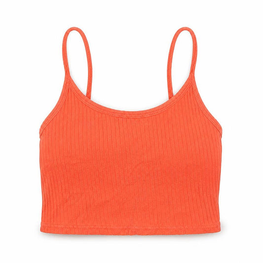 Front view of Topshop women’s orange cotton cropped tank, size UK 4, round neck