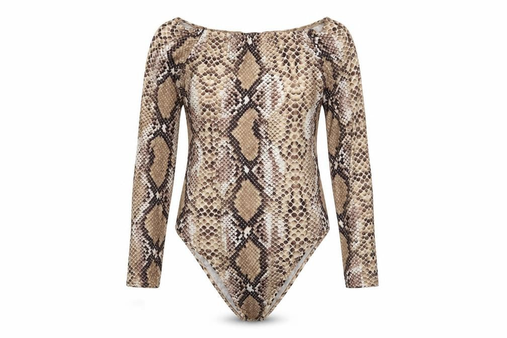 I SAW IT FIRST Womens Brown Animal Print Polyester Bodysuit One-Piece Size 10
