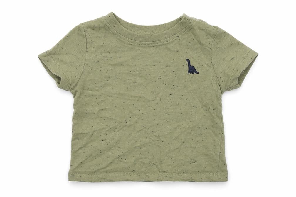 Front view of Peacocks boys’ green cotton basic t-shirt, size 0-3, months crew neck button