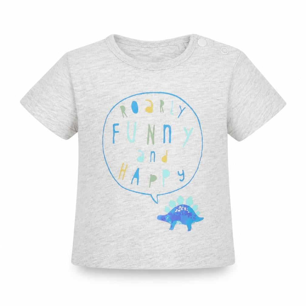 TU Boys Grey  Cotton Basic T-Shirt Size 0-3 Months Crew Neck Button - roarly funny and happy