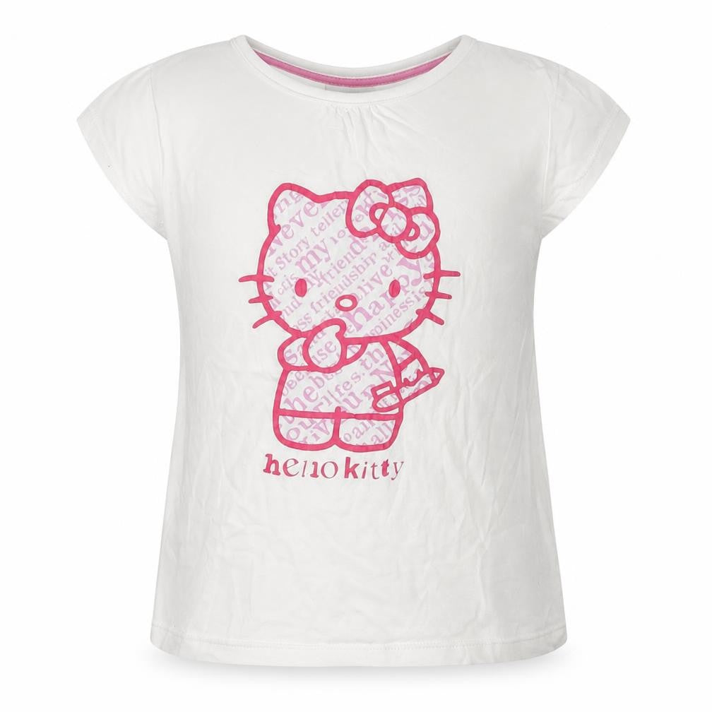 Front view of Sanrio girls’ white cotton basic t-shirt, size 2-3, years crew neck pullover - hello kitty