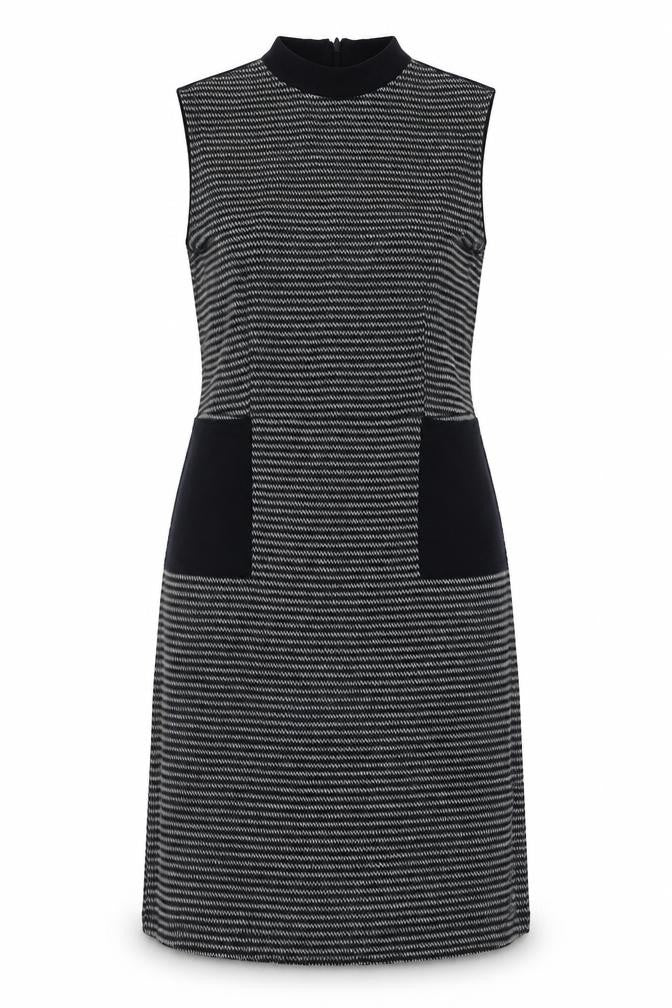 Front view of Tu women’s blue geometric polyester a-line, size UK 12, crew neck zip