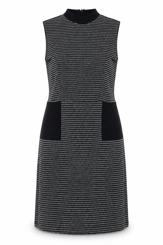 Front view of Tu women’s blue geometric polyester a-line, size UK 12, crew neck zip