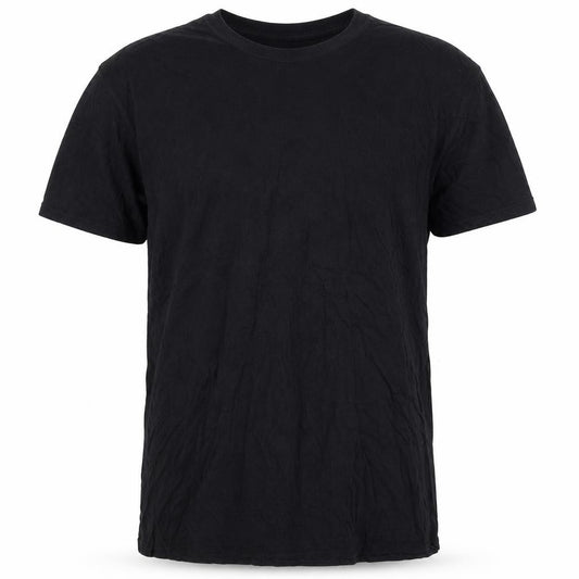 Front view of Boohoo men’s black polyester t-shirt, size M, round neck - world tour
