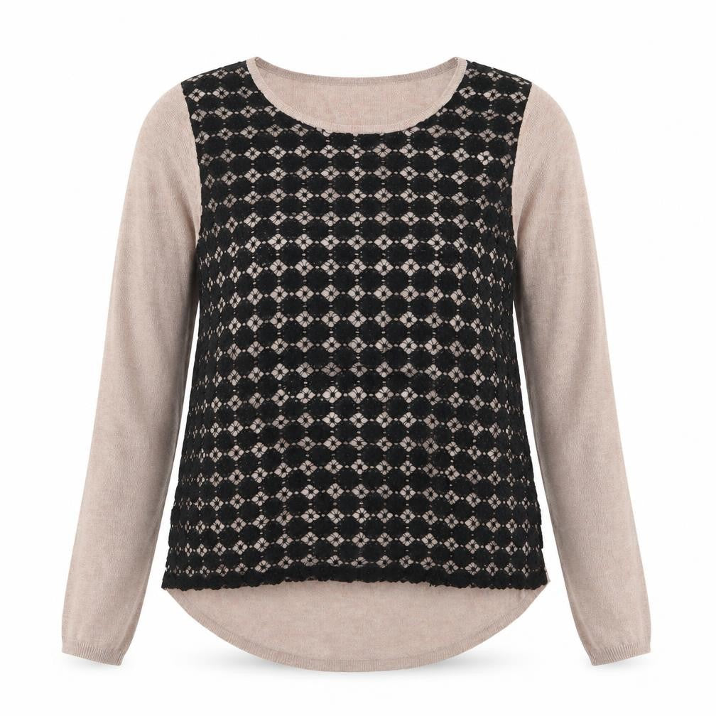Front view of Marks & Spencer women’s brown round neck viscose jumper, size UK 8