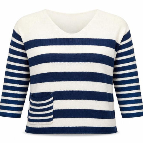 Capri Womens Blue V-Neck Striped Viscose  Jumper Size XS