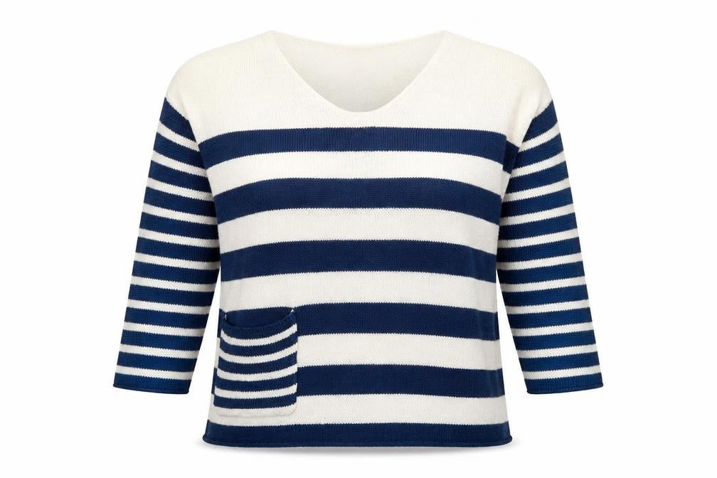 Capri Womens Blue V-Neck Striped Viscose  Jumper Size XS