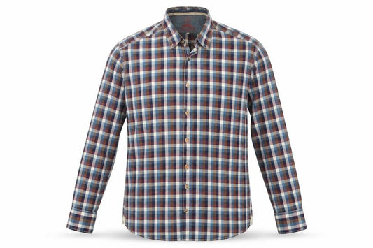 Front view of Colours & Sons men’s multicoloured check polyester button-up, size XL, collared button