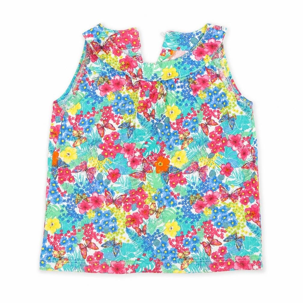 Front view of Mothercare girls’ multicoloured floral cotton basic tank, size 5, years round neck pullover