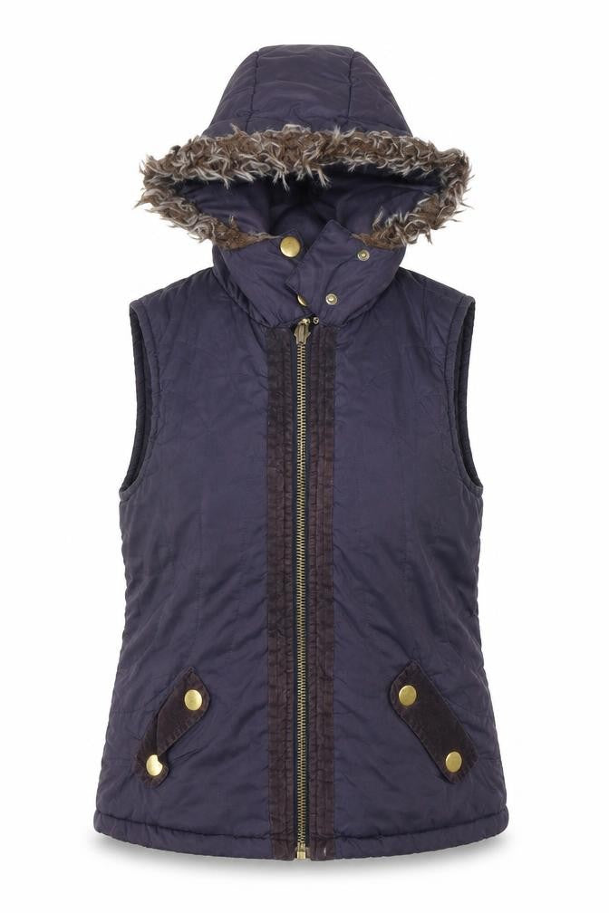 Front view of MODO women’s blue gilet coat, size UK 8