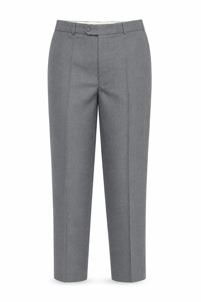 Front view of Merit women’s grey polyester trousers, size UK 36, 32-inch leg regular