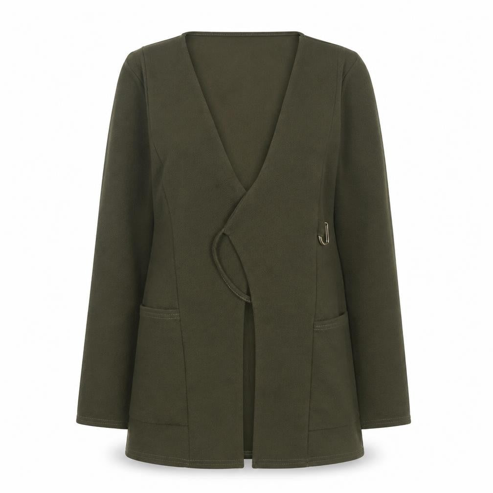 Front view of Boohoo women’s green jacket blazer, size UK 10, tie