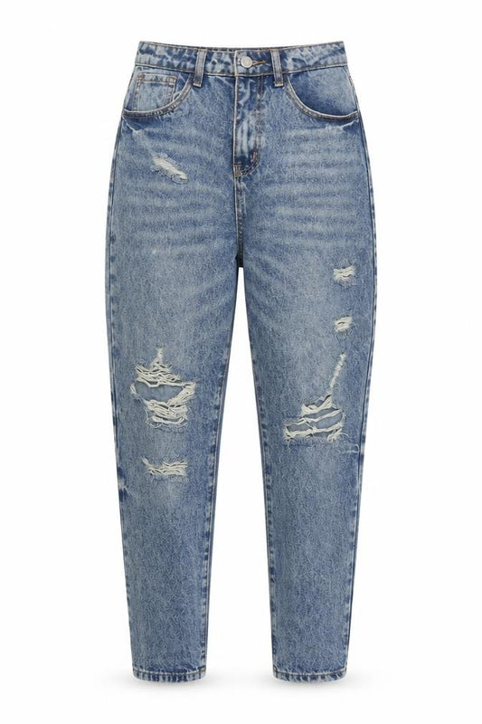 Front view of SHEIN women’s blue cotton boyfriend jeans, size S, 29-inch leg regular button