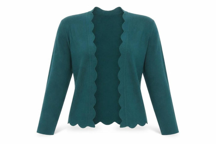 Front view of Soon women’s green v-neck viscose shrug jumper, size S