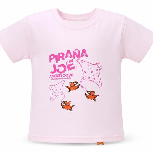 Pirana Joe Girls Pink  Cotton Basic T-Shirt Size 4 Years Crew Neck Pullover