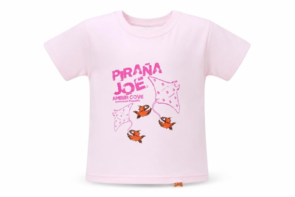Pirana Joe Girls Pink  Cotton Basic T-Shirt Size 4 Years Crew Neck Pullover