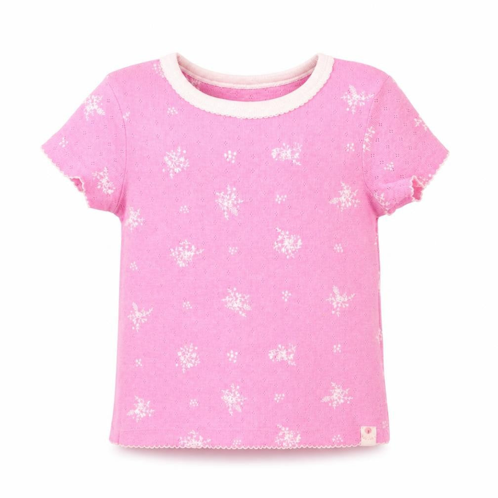 Leigh Tucker Girls Pink Floral Polyester Pullover T-Shirt Size 3-4 Years Crew Neck Pullover
