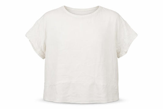 Front view of Dunnes women’s white polyester basic blouse, size L, crew neck
