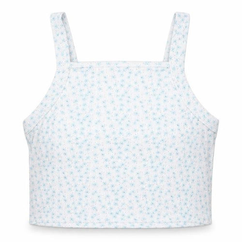 INSIDE Womens White Floral Cotton Cropped Tank Size S Square Neck