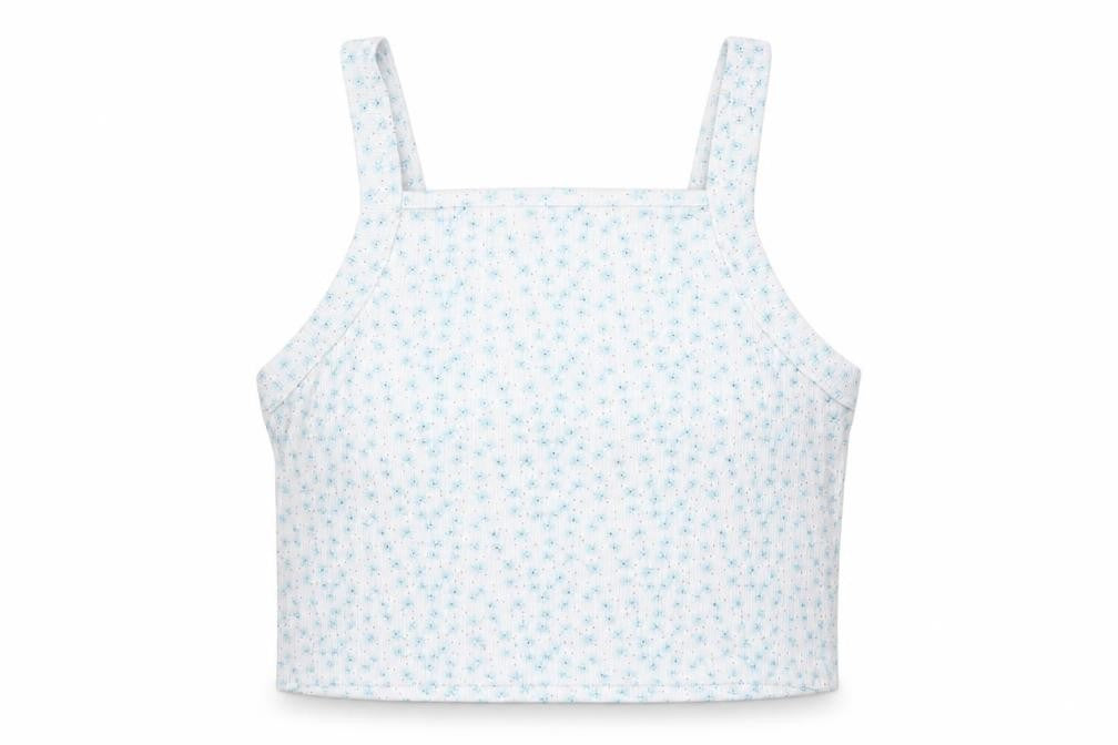 INSIDE Womens White Floral Cotton Cropped Tank Size S Square Neck