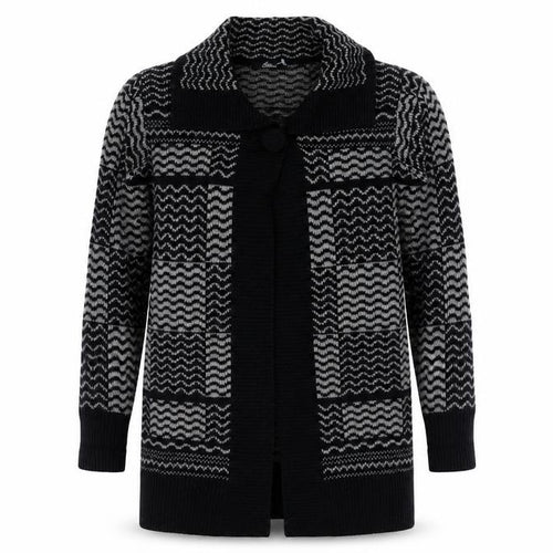 BM Collection Womens Black Collared Geometric Acrylic Cardigan Jumper Size M