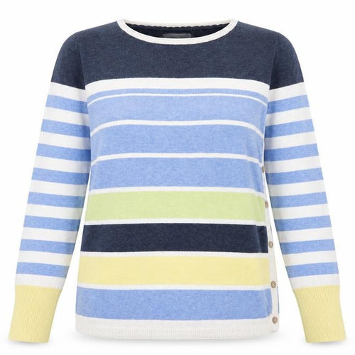 Beacan Cove Womens Blue Crew Neck Striped Cotton Pullover Jumper Size 12